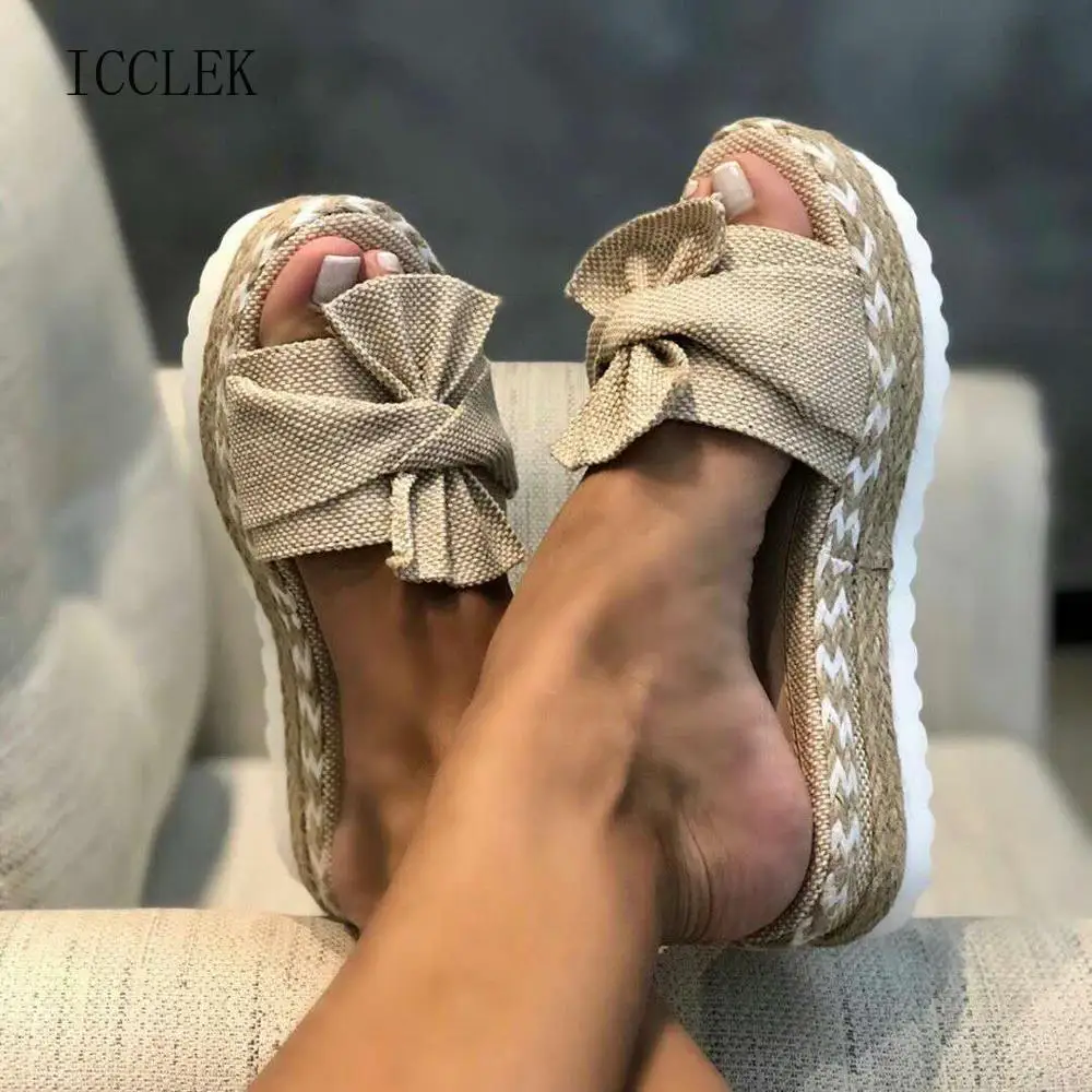 

2021 Summer Fashion Sandals Shoes Women Bow Summer Sandals Slipper Indoor Outdoor Flip-flops Beach Shoes Female Slippers