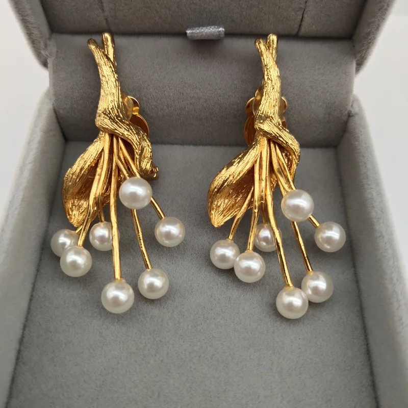 Женские серьги клипсы в стиле панк готика ретро с цветами жемчугом ювелирное