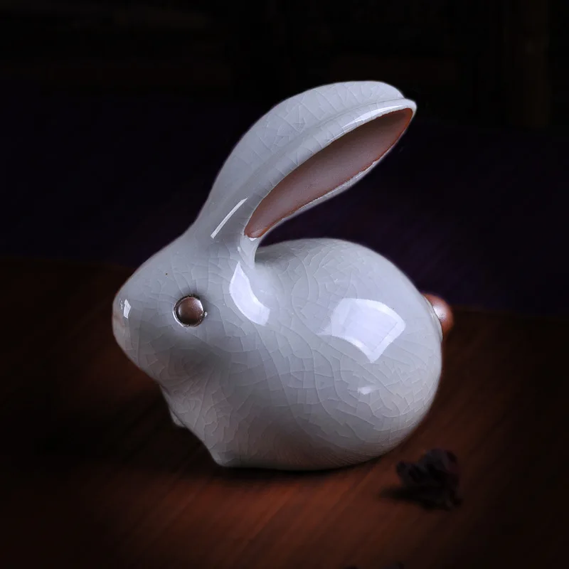 Милый Кролик Кабошон керамическая фиолетовая белая глина статуя кунг фу чай