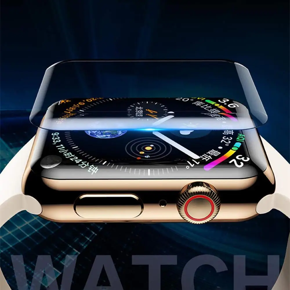

Изогнутая защитная пленка 10D для экрана Apple Watch 5 4 3 2 1, закаленное стекло с УФ-клеем для Apple Watch 38 40 42 44 мм, защитная пленка