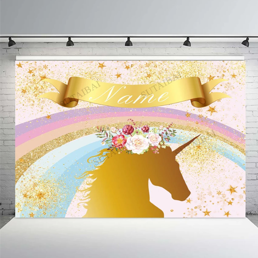 

Golden Unicorn Rainbow Star Twinkle Children Birthday Party Backdrop Photobooth Photography Background Photocall Photozone