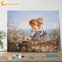 chenistory oil painting seaside children handpainted kits art diy paint coloring by number drawing on canvas home decoration gif