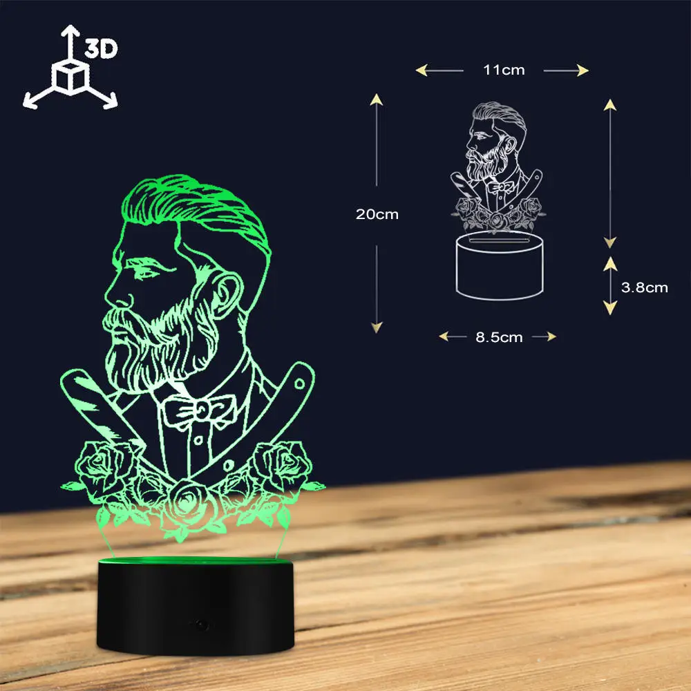 Парикмахерская 3D Настольная лампа с оптической иллюзией для парикмахерской, салона красоты, светодиодный акриловый стереоскопический светильник, модная сменная цветная лампа