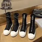 Женские ботинки на молнии, с круглым носком, на плоской подошве