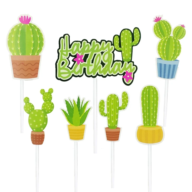 7 шт. мексиканский кактус зеленое растение Горшечное счастливое украшение для именинного торта выбор украшения для детей для предродовой вечеринки Дети Кекс Baking выпечки плагин поставки девочка мальчик подарок на праздник вечерние поставки