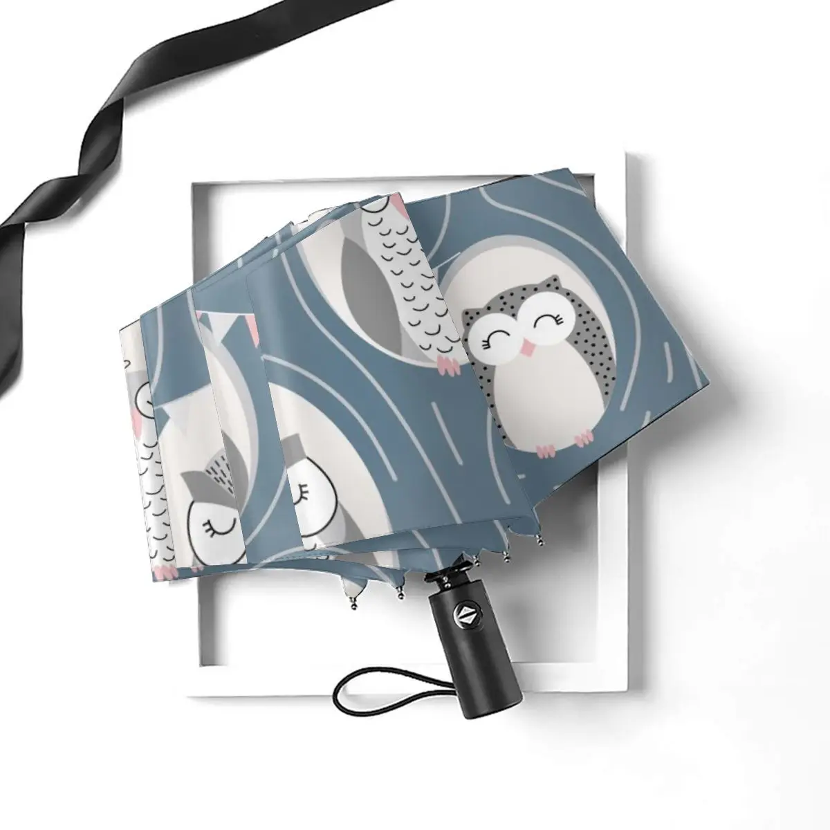 Offerte Automatico Ombrello Da Pioggia Donne Tre-pieghevole Ombrello Carino Gufi A Pelo In Albero Ombrello Antivento Femminile Impermeabile Parasole