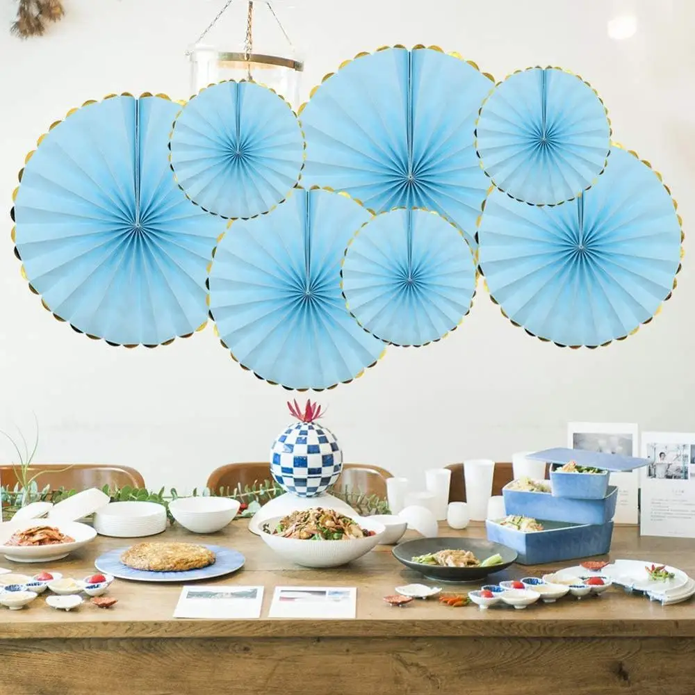 6 шт. висячий синий бумажный Комплект вентиляторов круглый узор бумажные