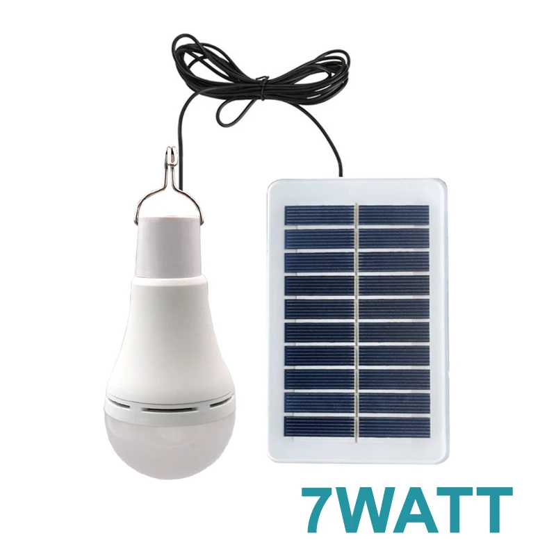 

7Watt Rechargeable Solar Lamp Light LED Outdoor Charge Bulb hanging Courtyard Garden Camping Indoors Emergency Built in Battery