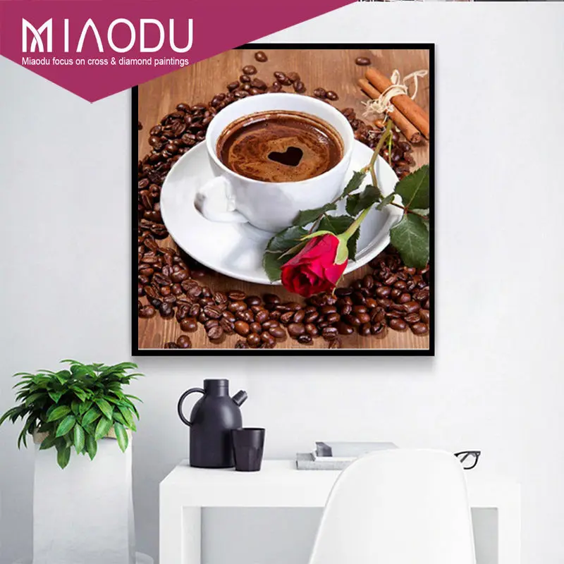 Miaodu Diy Алмазная картина кофейная роза украшение для дома 5d алмазная вышивка рукоделие Алмазная мозаика кухонные наклейки на стену