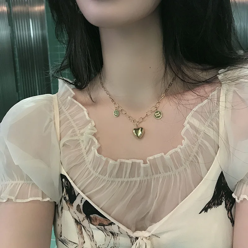 Корейские модные ожерелья с подвеской в виде улыбающихся букв и сердца для