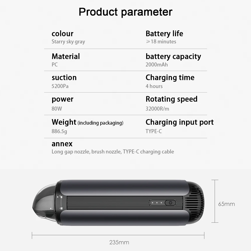 

Mini Car Vacuum Cleaner Wireless Car Vacuum Cleaner 5200Pa Vacuum Cleaner With High Power For Office Home Car