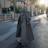 jessic korean style loose oversized long womens trench coat double breasted belted lady cloak windbreaker spring fall outerwear