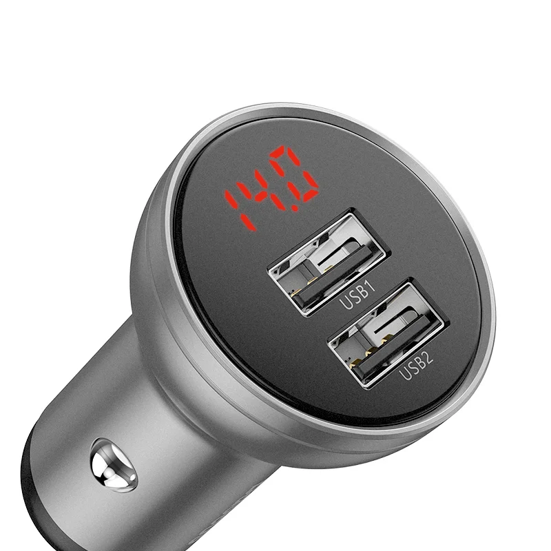 Silver Baseus Мини Автомобильное зарядное устройство Dual USB 4.8A быстрая автоматическая зарядка адаптер для iPhone11 X металлическое зарядное устройство для samsung маленькое автомобильное зарядное устройство для телефона - Тип штекера: Silver