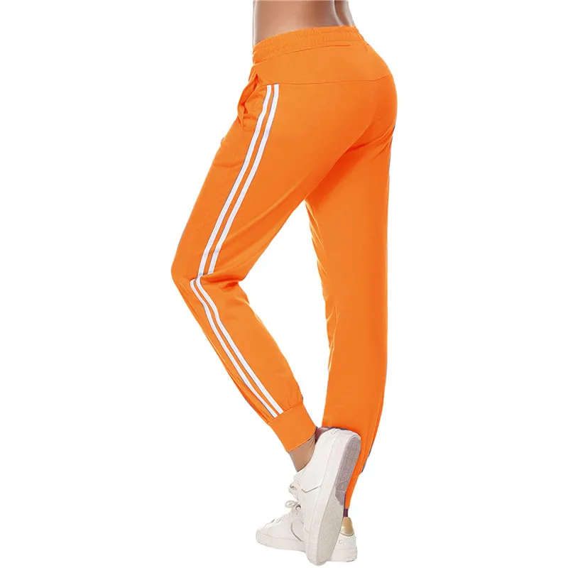 Женские повседневные Простые спортивные брюки свободные полосатые эластичные
