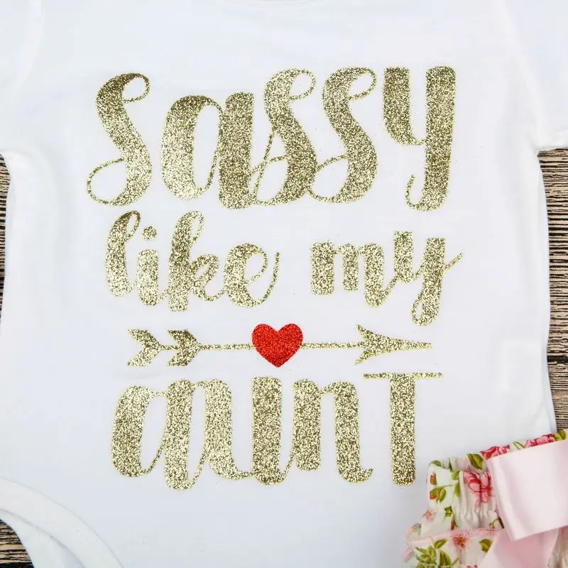 Забавный Белый боди с надписью «Like My Aunt» для маленьких девочек, комбинезоны для новорожденных, шорты с эластичной резинкой на талии повязка на голову с цветочным рисунком, комплект из 3 предметов