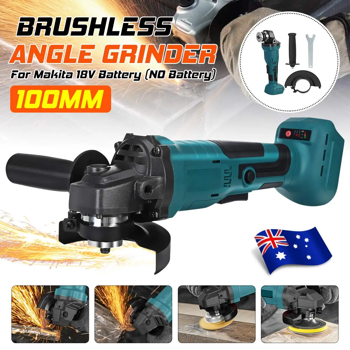 

BLMIATKO 800W 125mm 100mm Brushless Cordless Angle Grinder Power Tool Cutting Grinding Machine Polisher for Makita 18V Battery