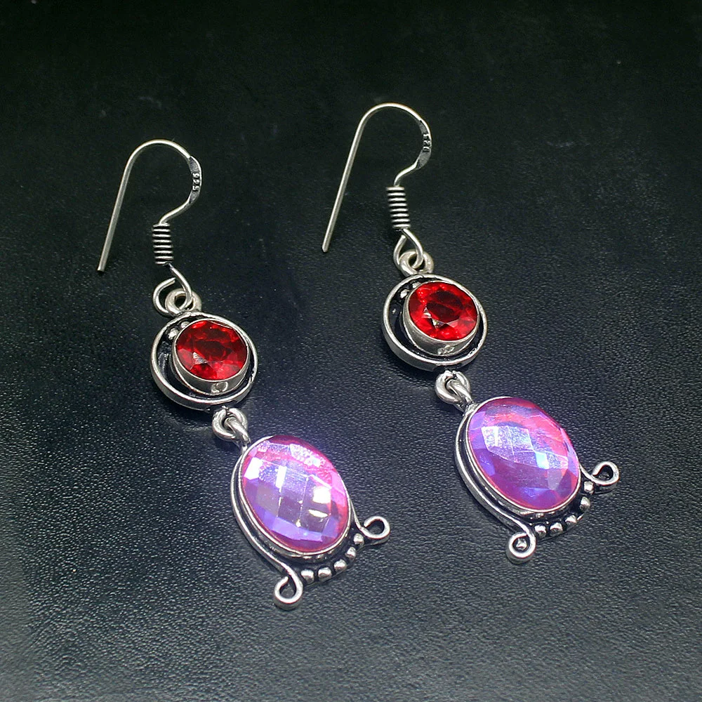 

Gemstonefactory Big Promotion 925 Silver Colorful Topaz Red Garnet Women Ladies Gifts Dangle Drop Earrings 20212056
