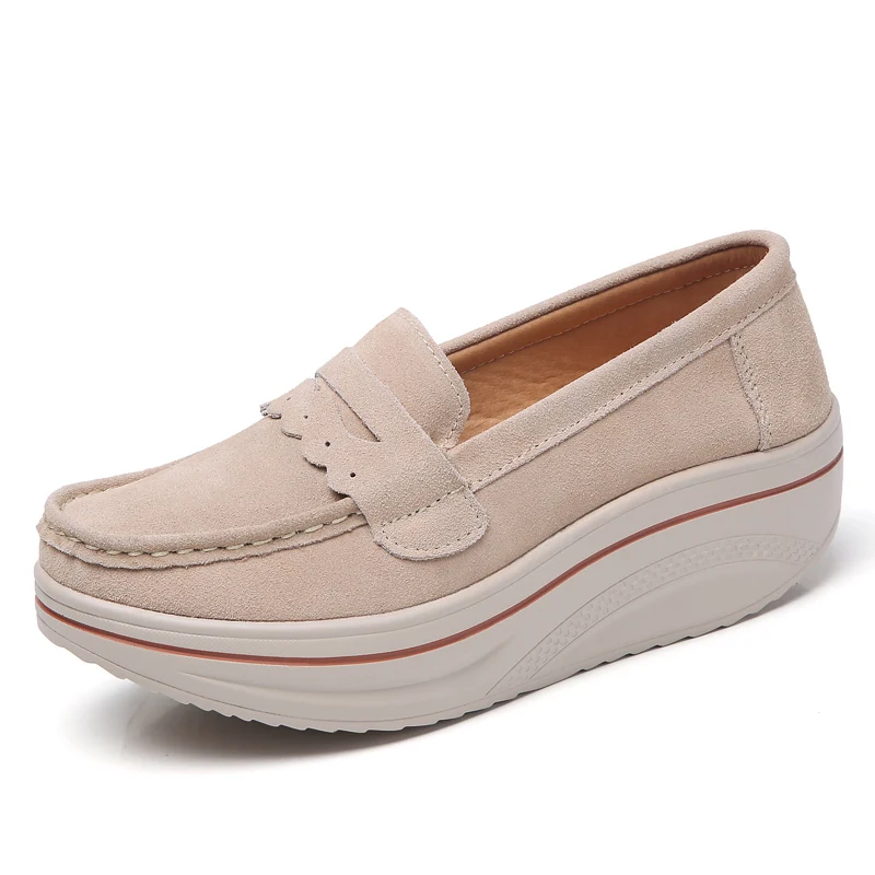 3038beige Г., весенняя женская обувь на плоской подошве обувь на платформе с толстой мягкой подошвой женские кроссовки, повседневная обувь на плоской подошве без шнуровки, женские замшевые лоферы, мокасины - Цвет: 3038beige