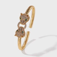 high quality gold color copper metal cz cubic zirconia zircon animal leopard bangles cuff bracelets for women men punk style