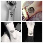 Водостойкие Временные татуировки, Черная гора, скалы, дерево, рассвет, геометрия, тотемы, модные татуировки на руку, ногу, боди-арт, наклейки, оптовая продажа