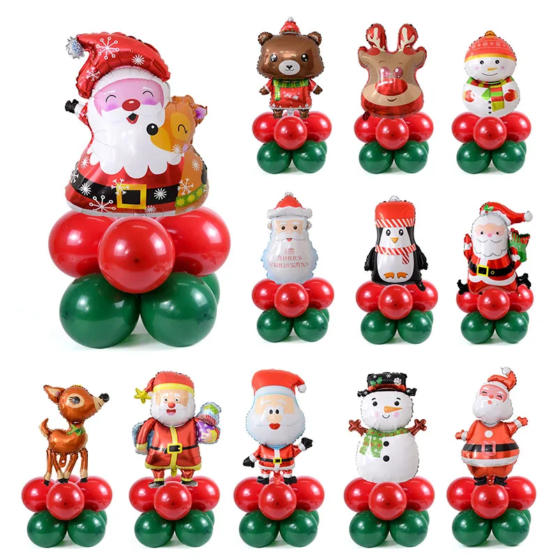 

9pcs/set Christmas Balloons Santa Claus Snowman Elk Xmas Tree Balloon Stand Decorations For Home New Year Supplies Air Globos