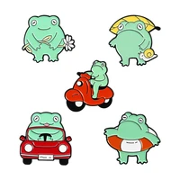 children jewelry frog in car enamel pins cartoon green frogs metal brooches hat bag backpack accessories