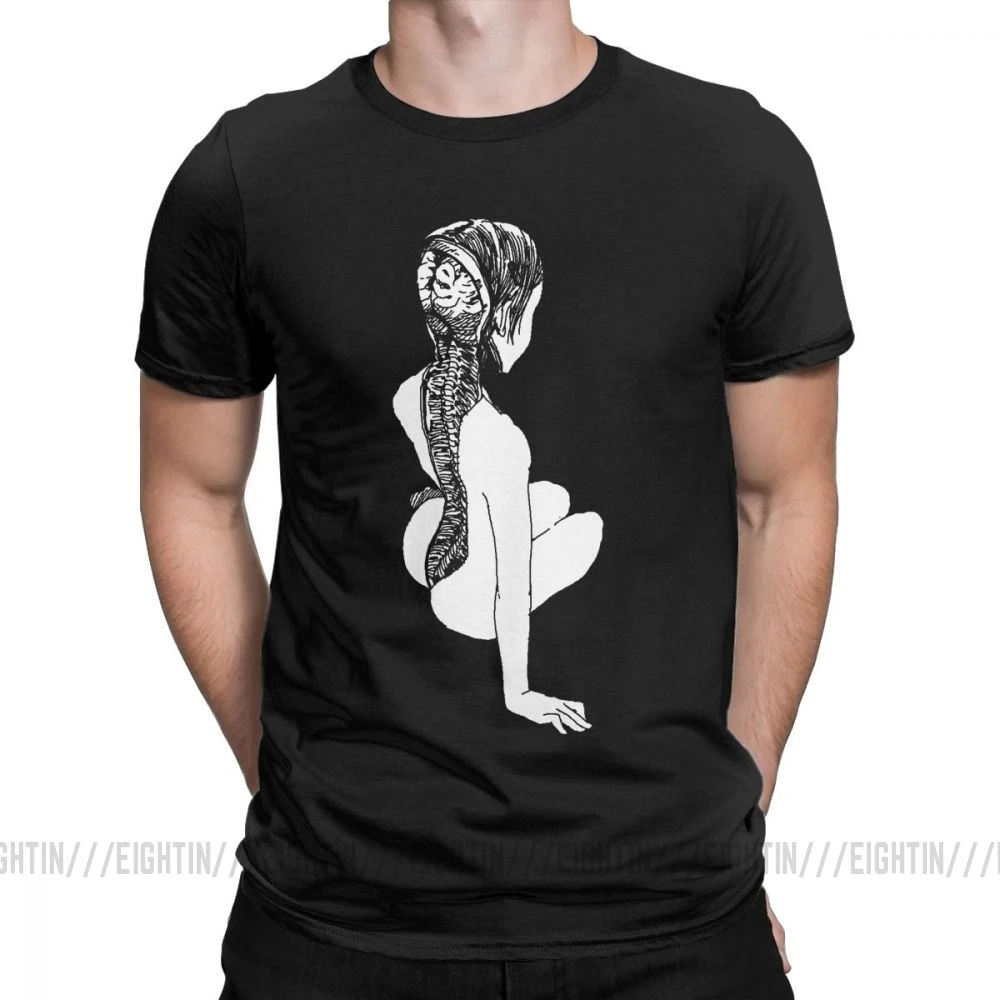 Черный Junji Ito, аниме, жуткая манга, японский ужас, Kawaii, милые футболки для девочек, мужские вечерние топы, Винтажная футболка, хлопковая Футболка с круглым вырезом - Цвет: Черный