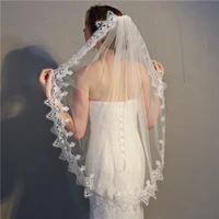 mid length bridal veil with comb lace appliqued edge tulle bride veil one layer wedding accessories