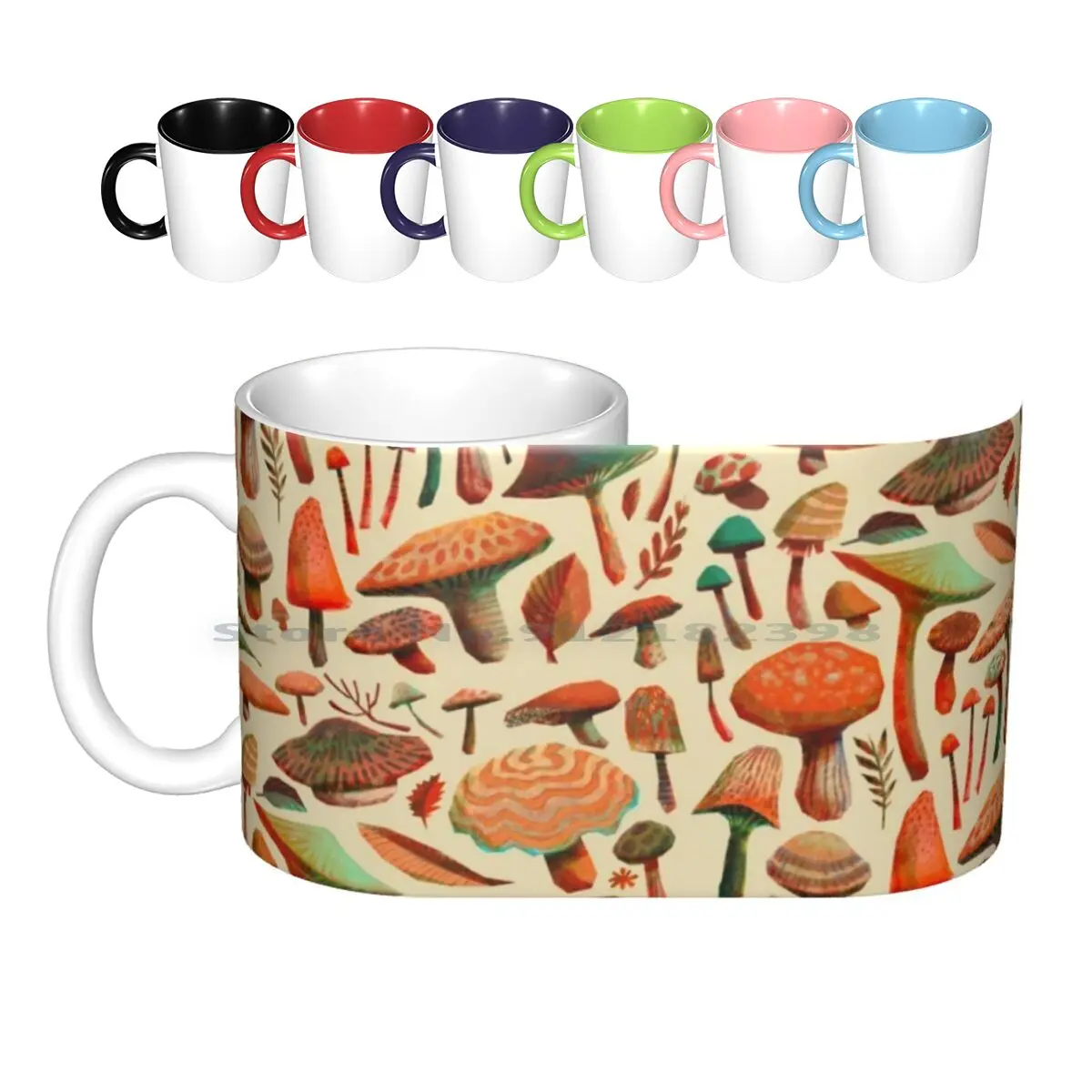 

Керамические кружки для сбора грибов, кофейные чашки, кружка для чая с молоком, грибы, карандаш, фотошоп, природный лес, Осенний узор, оранжев...