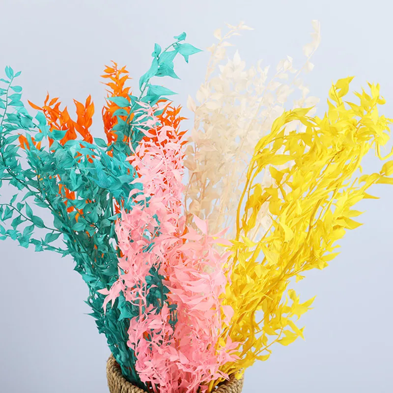 

45cm Natural Plant Preserved Rich Leaves Dried Flowers For Wedding Home Decor Easter Birthday Party DIY Material Living Room