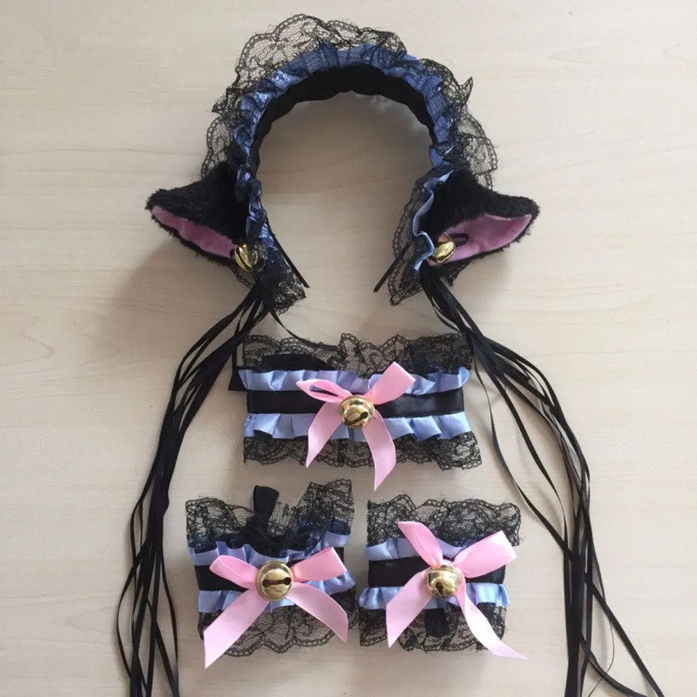 Платье горничной в стиле &quotЛолита&quot ободок с кошачьими ушками лента для волос