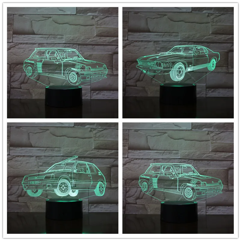 Новый крутой 3D Автомобильный светодиодный ночсветильник с USB настольная лампа