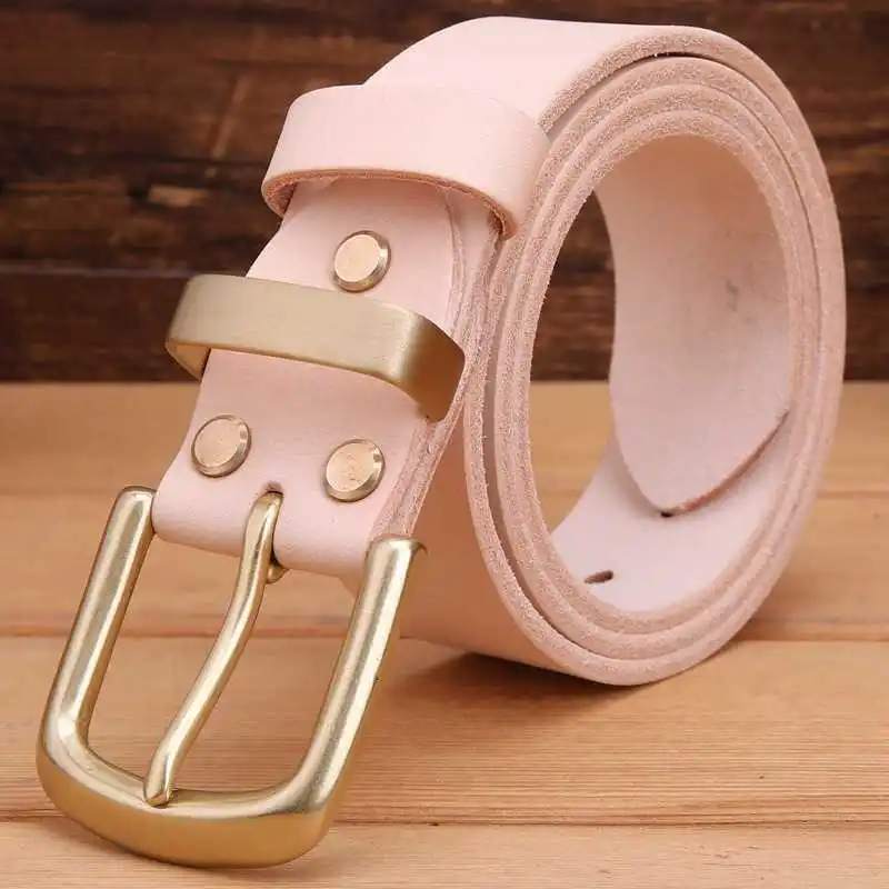 

Solid brass buckle grain cowhide 100% genuine leather vegetable tanned mens belt luxury cowboy strap high quality 140cm