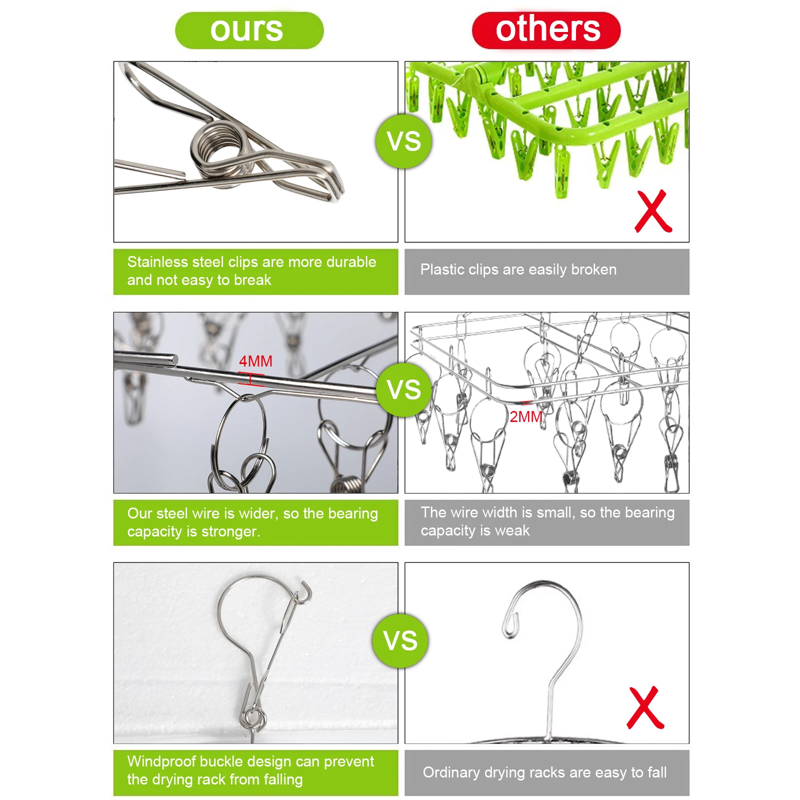 

GOSKEY Stainless Steel Folding Clothes Drying Racks Laundry Drip Hanger Swivel Windproof Hook Set of 34 Metal Clothespins