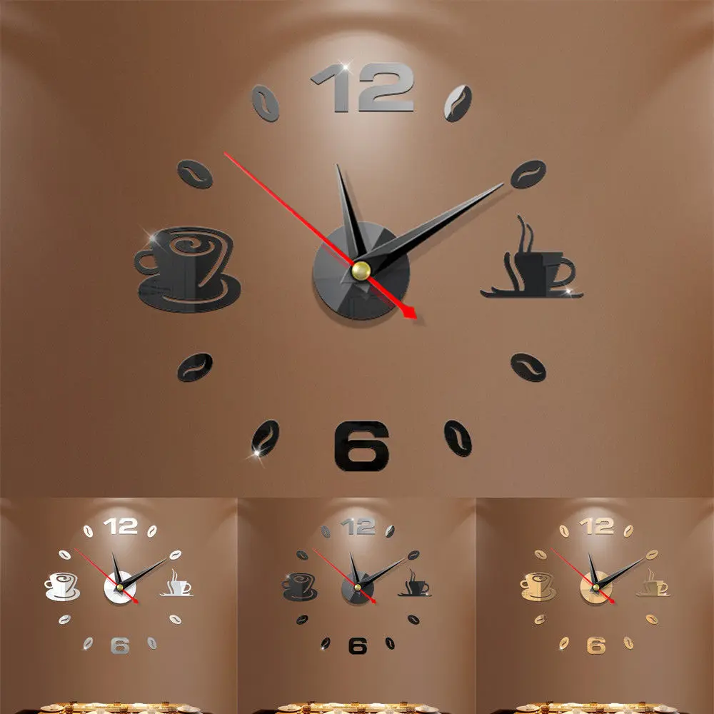 

DIY 3D Number Wall Clock Mirror Sticker Home Room modern Office Decor Art Design