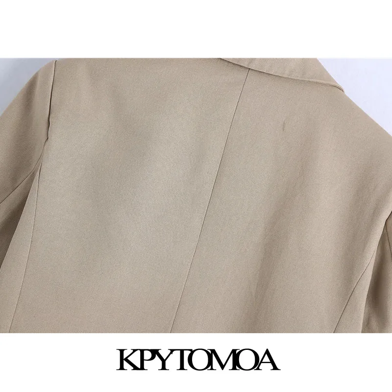 

KPYTOMOA Women 2021 Fashion Double Breasted Blazer Coat Vintage Short Sleeve Pockets Female Outerwear Chic Tops