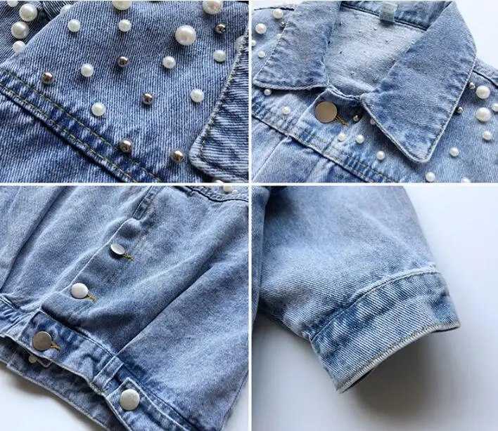 Распродажа 2022 джинсовая куртка для девочек с жемчужинами и бисером модные пальто