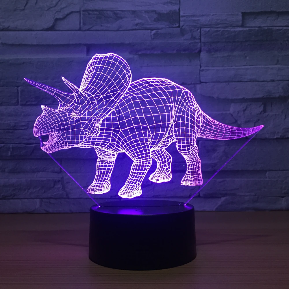 Трехмерная лампа-динозавр Triceratops светодиодная декоративная настольная лампа