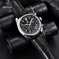 benyar mens watches top brand luxury business chronograph quartz watch men luminous leather waterproof sport moon phase relogio