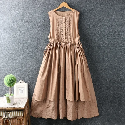 Платье женское длинное с вышивкой милая небольшая свободная жилетка из хлопка и