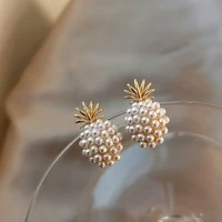 trendy fresh pineapple simulated pear ear stud for elegant women earrings lovely gift