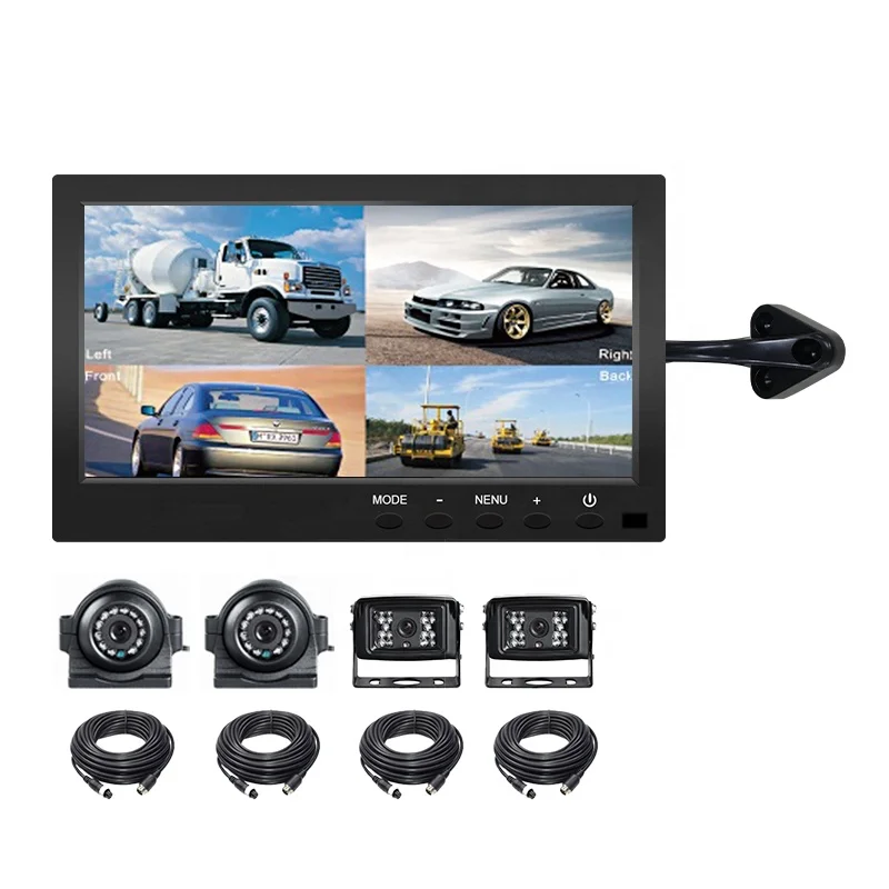 TEXOSA Vehicle Car Rear View 10.1&quot IPS 1080P Monitor 4CH Quad Split Screen 4Pin for Bus Truck Caravan Van with Parking recording |