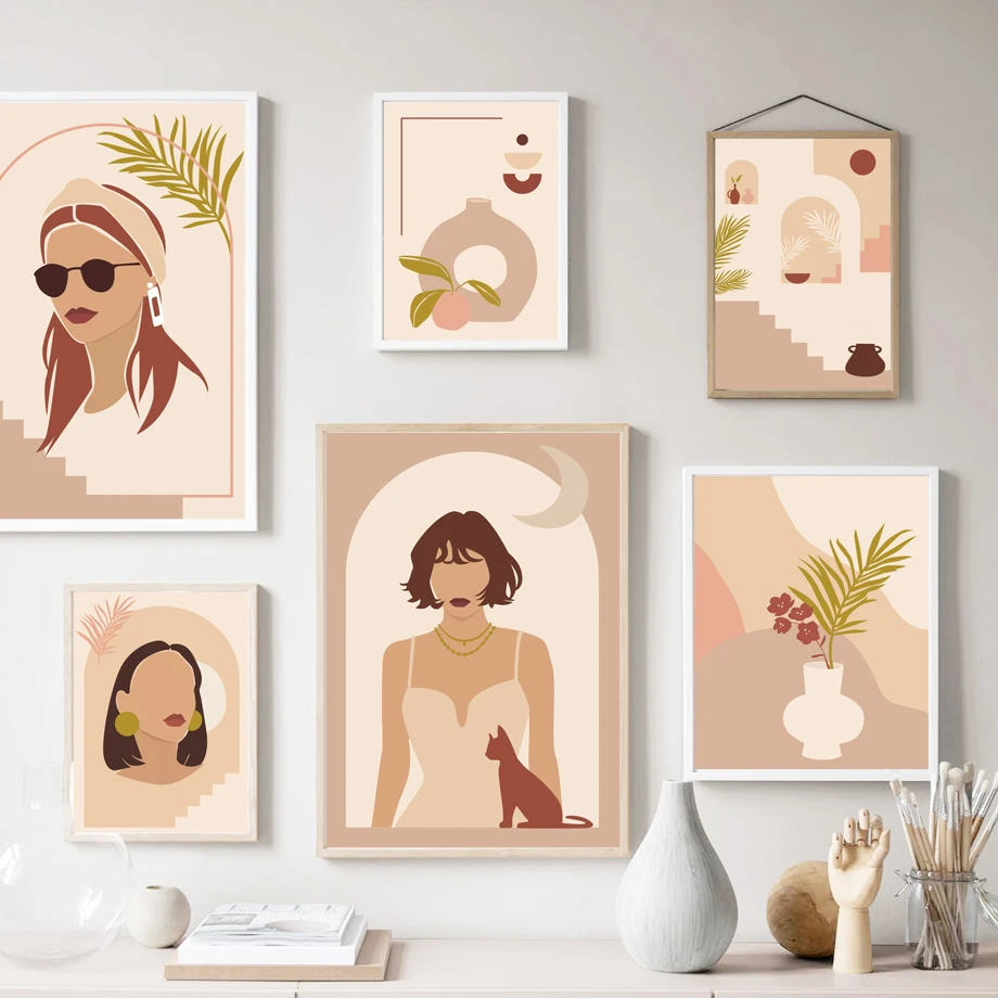 

Wall Art Canvas Painting Abstract Boho Woman Flower Fashion Nordic Posters And Prints Wall Pictures For Living Room Girl Decor