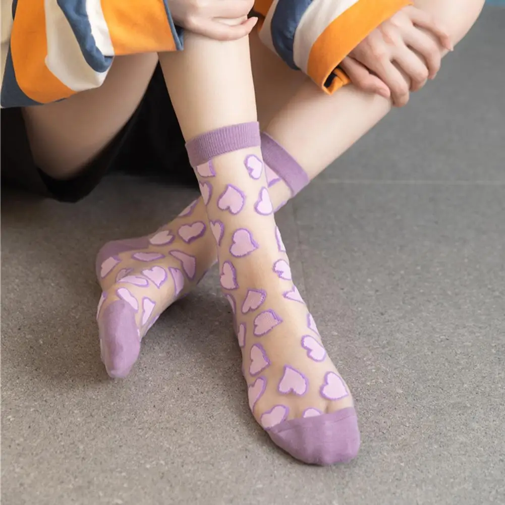 

Summer Print Love Shape Women Socks Nylon Transparent Socks Women Beauty Long Stockings Silk Leisure Sock R4W9
