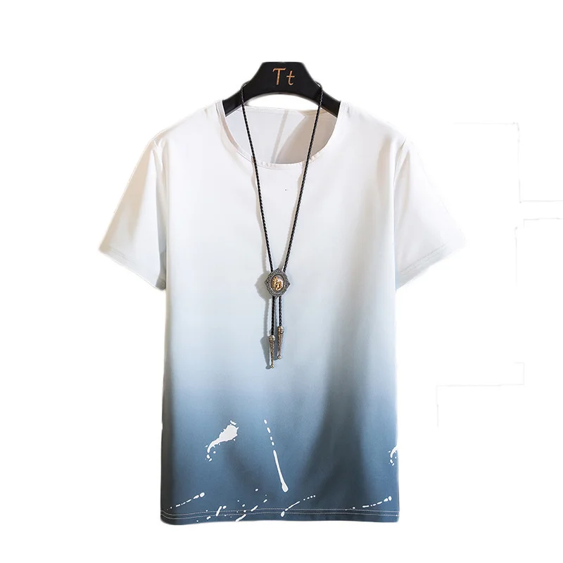 

New summer 2021 casual discoloration campaign for men with short sleeve t-shirts two-piece large size for
