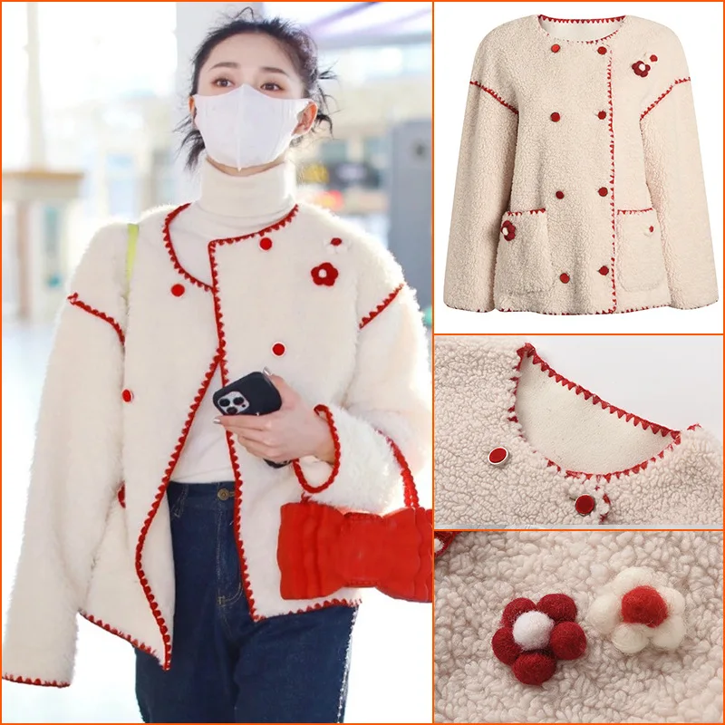 

Lamb Wool Coat Female 2021 Winter New Product Small Fragrant Lazy Wind Particle Fleece Top