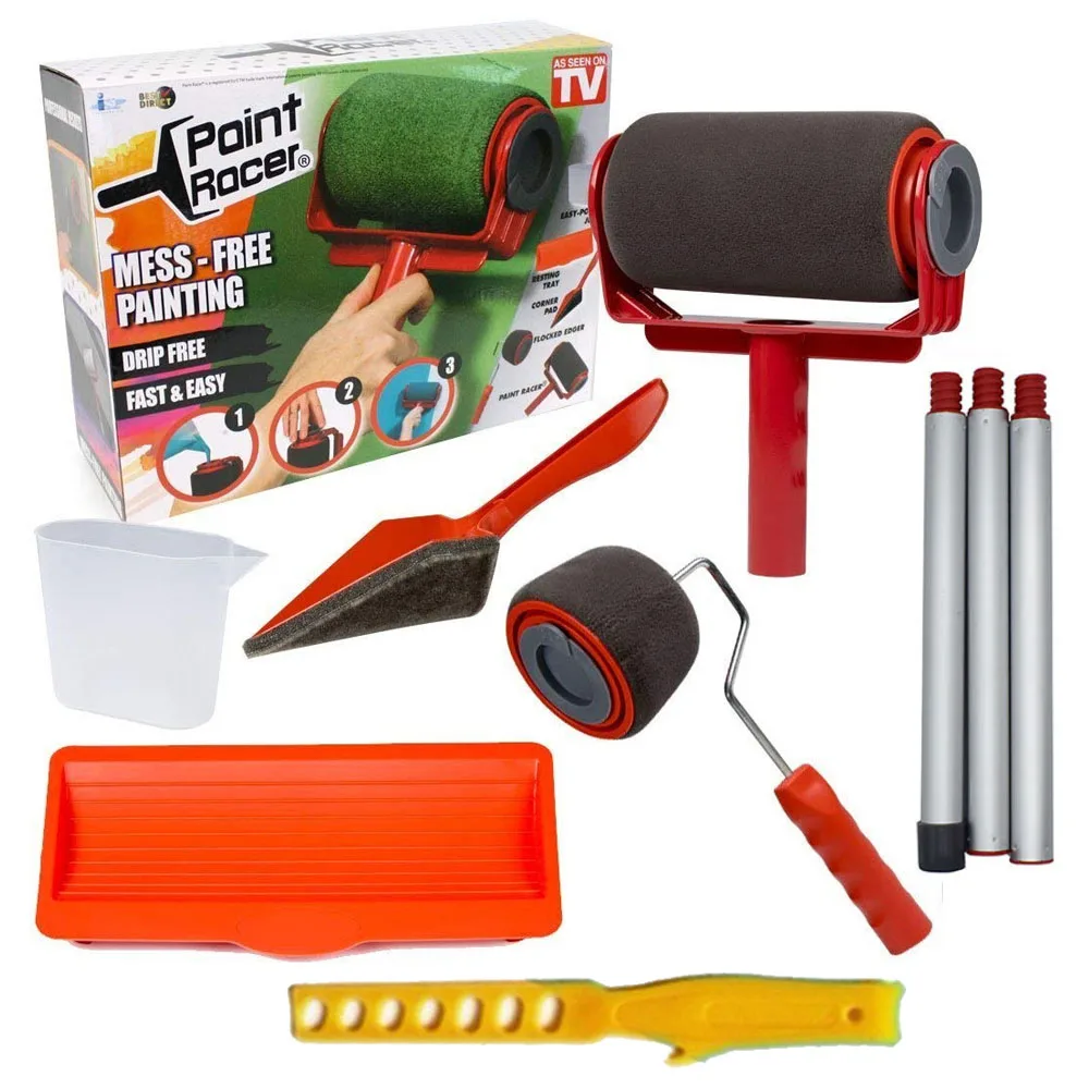 red 9pcs Бесшовный бегунок для краски, профессиональная роликовая кисть, ручка, инструмент, Флокированный станок, Офисная комната, Настенная краска, роликовая кисть для краски - Цвет: red 9pcs