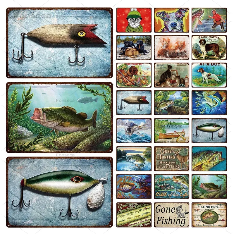 С изображением морских рыб металлический знак доска винтажный постер пластина