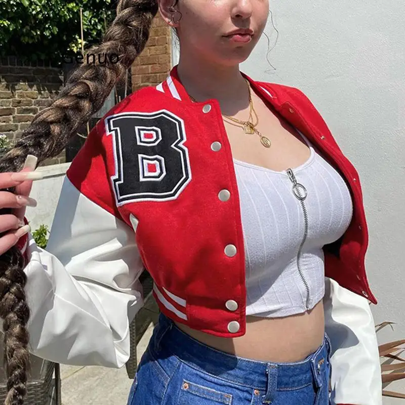 Женская укороченная бейсбольная куртка в стиле пэчворк