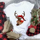 Женская футболка с изображением оленя, модная Рождественская футболка в стиле Харадзюку с коротким рукавом, белая футболка, Топы, одежда, Прямая поставка